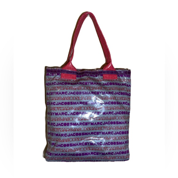 Marc by Marc Jacobs Purple Lavender Block Print Tote Bag Pink Snake Print Handle - Picture 1 of 16